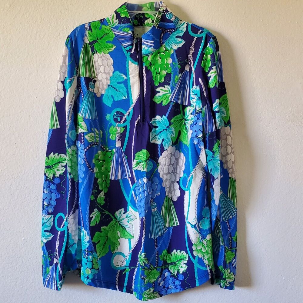 Floral Activewear Jacket Womens XS 1/4 Zip Tuscan Tassels Blue Golf G Lifestyle